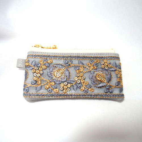 10cm】《インド刺繍リボン》小さな彩りポーチ［黎明の金糸