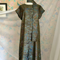 着物リメイク 黒留袖ドレス 四季の花々と鳳凰 ギャザースリーブ