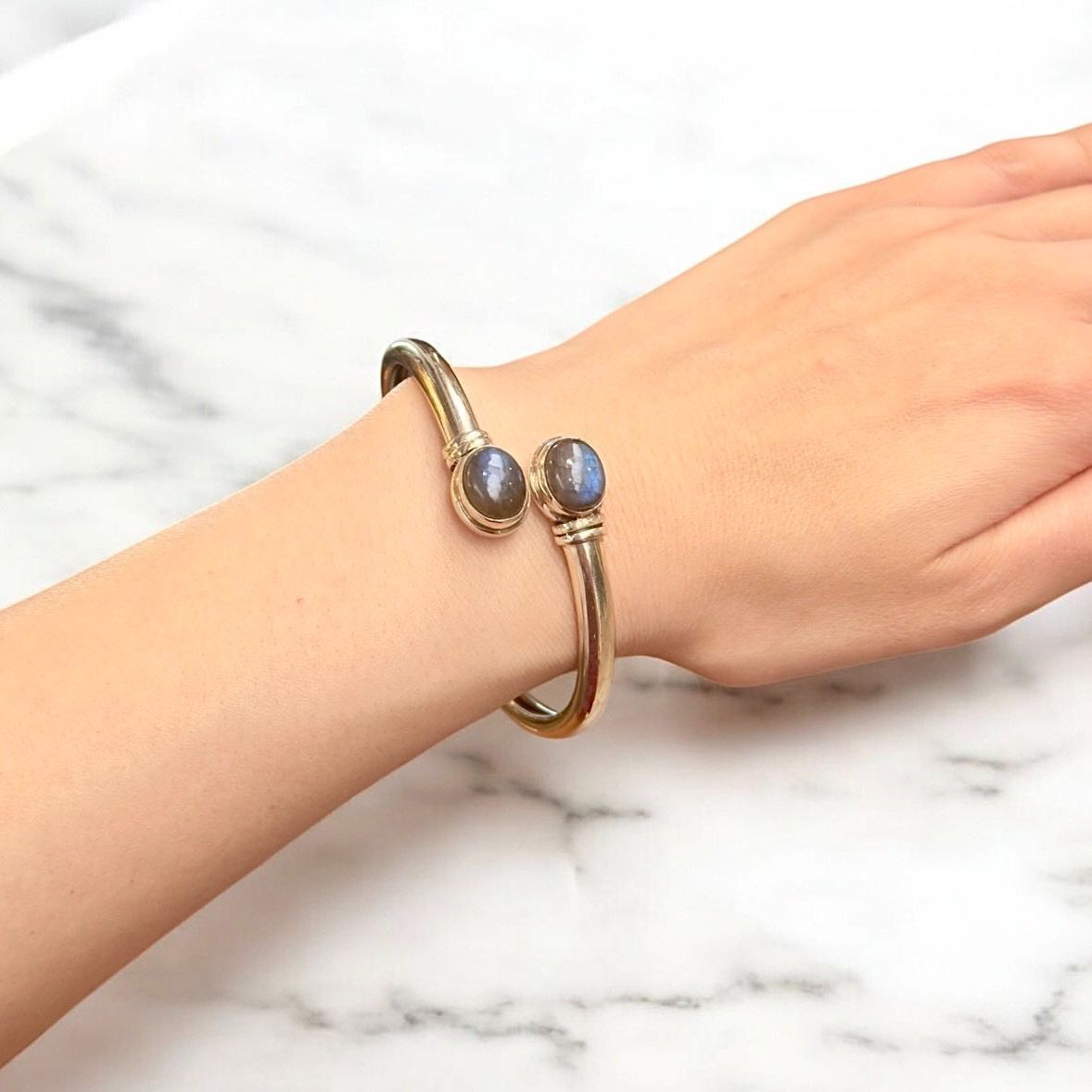 シルバーバングル バングル ブレスレット ラブラドライト 天然石 シルバー925 一点もの 手作り ハンドメイド