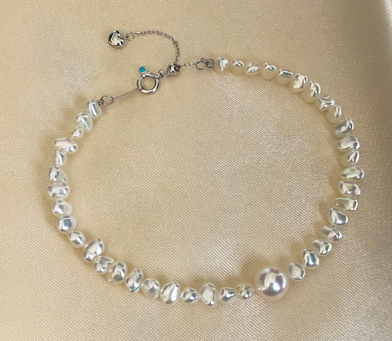 【La Corser】温白色シルバーデザイン 2-6mm 天然ケシ海水真珠 パスパルトゥーブレスレット 6.5-6.9mm アコ