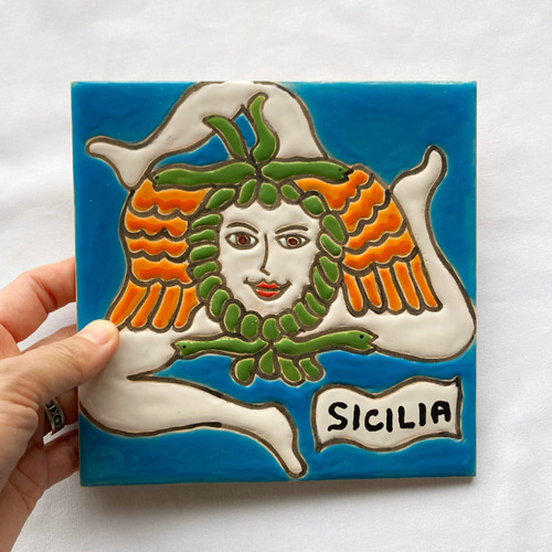 トリナクリア　壁飾り　イタリア　シチリア島 タイル画 トリナクリア シチリア 15cm角 PSL011 ウォールデコ DIY