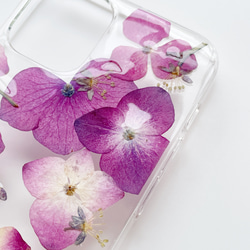 【紫陽花2025】　押し花スマホケース　iphoneケース ソフトケース　手帳型ケース　全機種対応　スマホケース　ピンク 15枚目の画像
