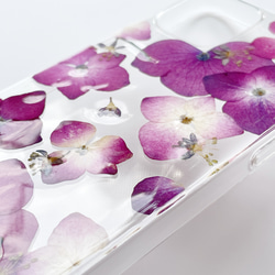 【紫陽花2025】　押し花スマホケース　iphoneケース ソフトケース　手帳型ケース　全機種対応　スマホケース　ピンク 12枚目の画像