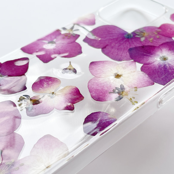 【紫陽花2025】　押し花スマホケース　iphoneケース ソフトケース　手帳型ケース　全機種対応　スマホケース　ピンク 12枚目の画像