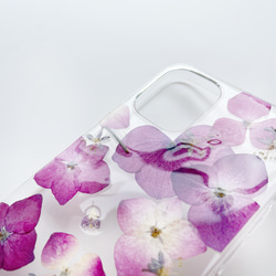 【紫陽花2025】　押し花スマホケース　iphoneケース ソフトケース　手帳型ケース　全機種対応　スマホケース　ピンク 9枚目の画像