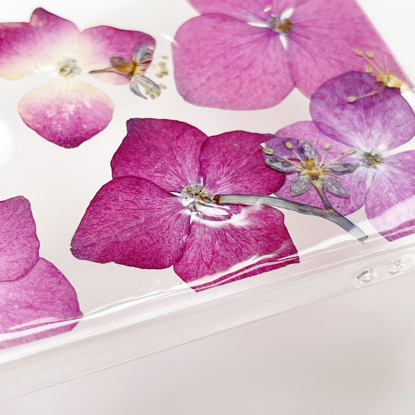 【紫陽花2025】　押し花スマホケース　iphoneケース ソフトケース　手帳型ケース　全機種対応　スマホケース　ピンク 16枚目の画像