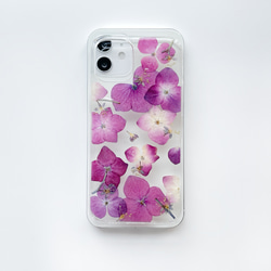 【紫陽花2025】　押し花スマホケース　iphoneケース ソフトケース　手帳型ケース　全機種対応　スマホケース　ピンク 3枚目の画像