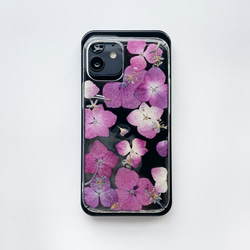 【紫陽花2025】　押し花スマホケース　iphoneケース ソフトケース　手帳型ケース　全機種対応　スマホケース　ピンク 4枚目の画像