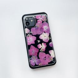 【紫陽花2025】　押し花スマホケース　iphoneケース ソフトケース　手帳型ケース　全機種対応　スマホケース　ピンク 18枚目の画像