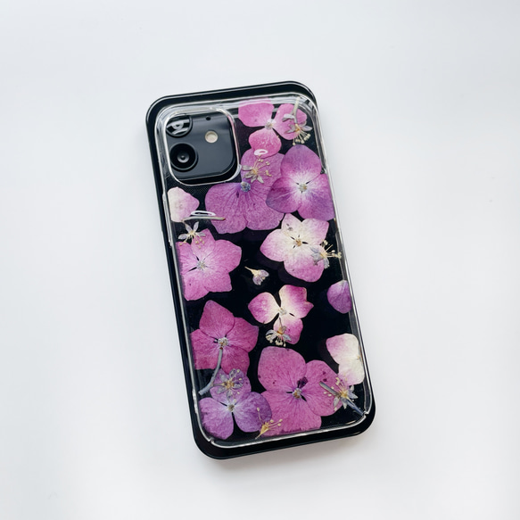 【紫陽花2025】　押し花スマホケース　iphoneケース ソフトケース　手帳型ケース　全機種対応　スマホケース　ピンク 18枚目の画像