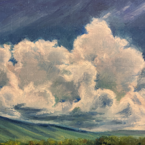 オイルパステル画『雲と雲のあいだにある静けさ』原画・風景画