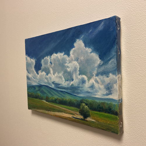 癒しの絵　パステル画　水彩画 オイルパステル画『雲と雲のあいだにある静けさ』原画・風景画