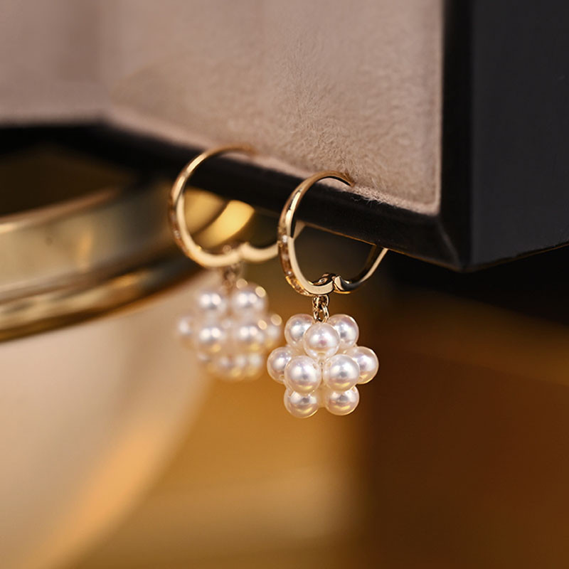 [ヘイズジュエリー] マシュマロシリーズ 18Kゴールド ダイヤモンド 3.5-4mm オーロラ淡水パール イヤリング 抗アレル