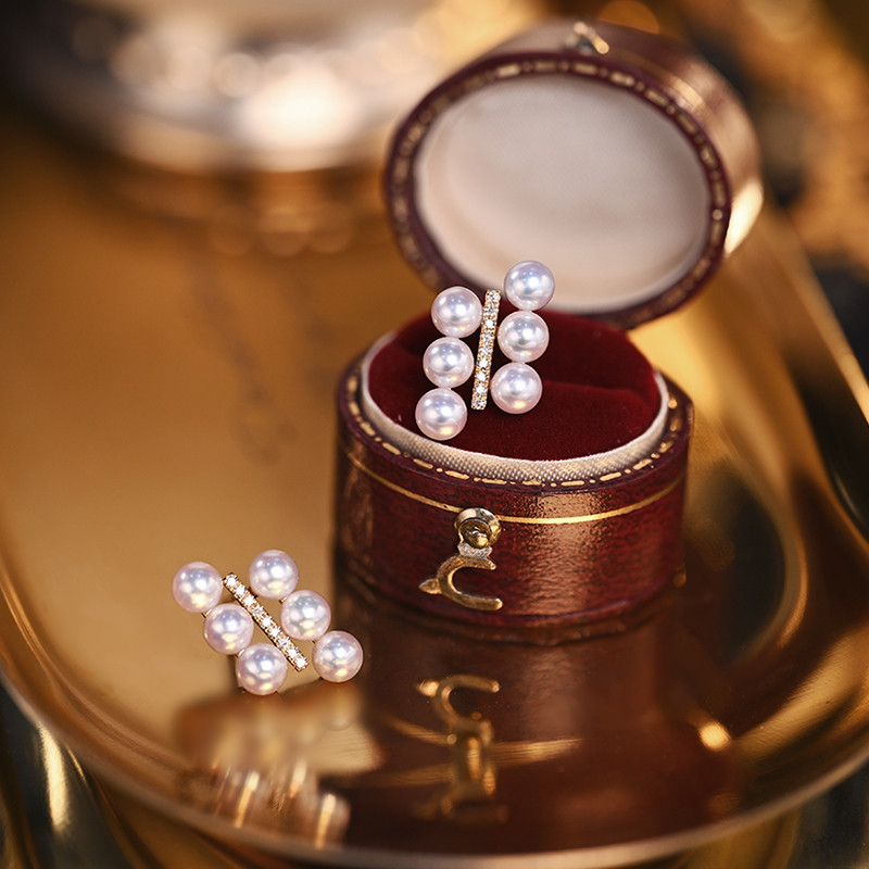 [ヘイズジュエリー] June Anshengシリーズ 18Kゴールド ダイヤモンド装飾 幾何学模様 日本製オーロラアコヤ 4.