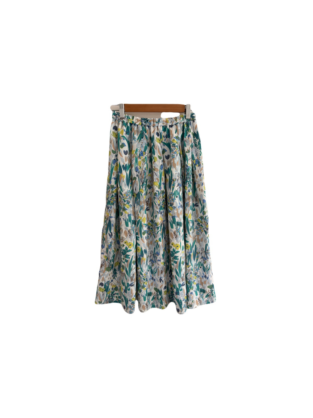 綿麻のボタニカル柄のギャザースカート