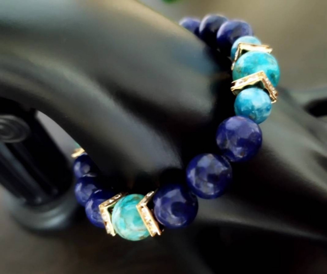 ラピスラズリ×アフリカンターコイズ×ブルーアパタイトのブレスレット
