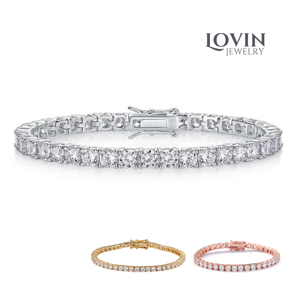 モアサナイト／テニスブレスレット　【4mm/石】／シルバー925／14~23cm