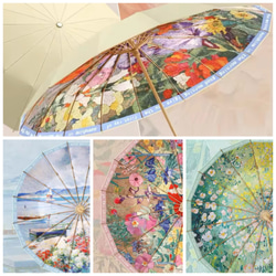 花に舞い傘に舞う（美人画・A2サイズ） 梅雨もUV対策も楽しくなる！花咲く名画のような日傘／選べる4柄