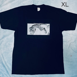 長沢芦雪　虎襖図　綿5.6オンスTシャツ　XLサイズ　黒 1枚目の画像