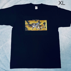 狩野永徳　唐獅子図屏風　綿5.6オンスTシャツ　XLサイズ　黒 1枚目の画像