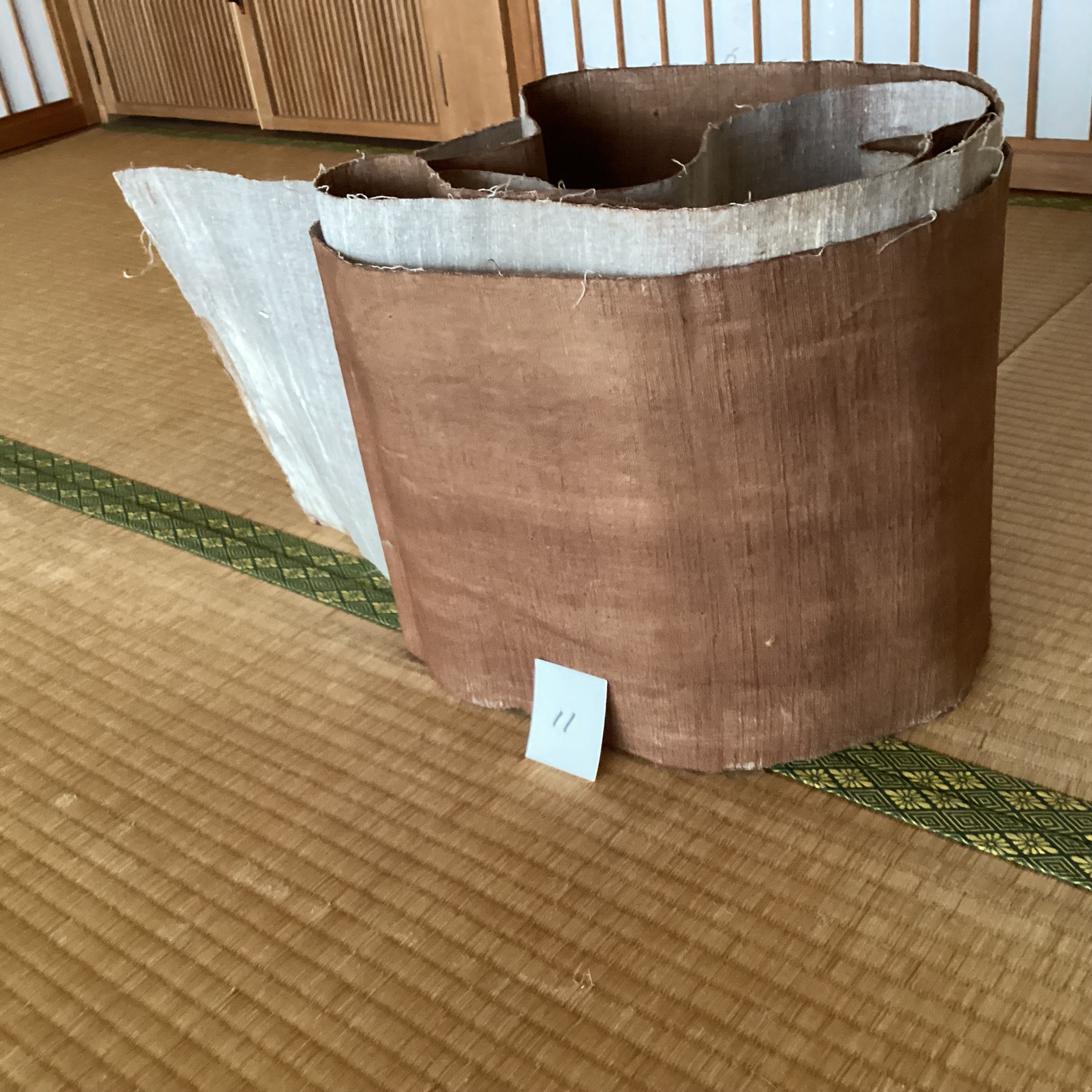 古布　帯芯の柿渋染め布　11