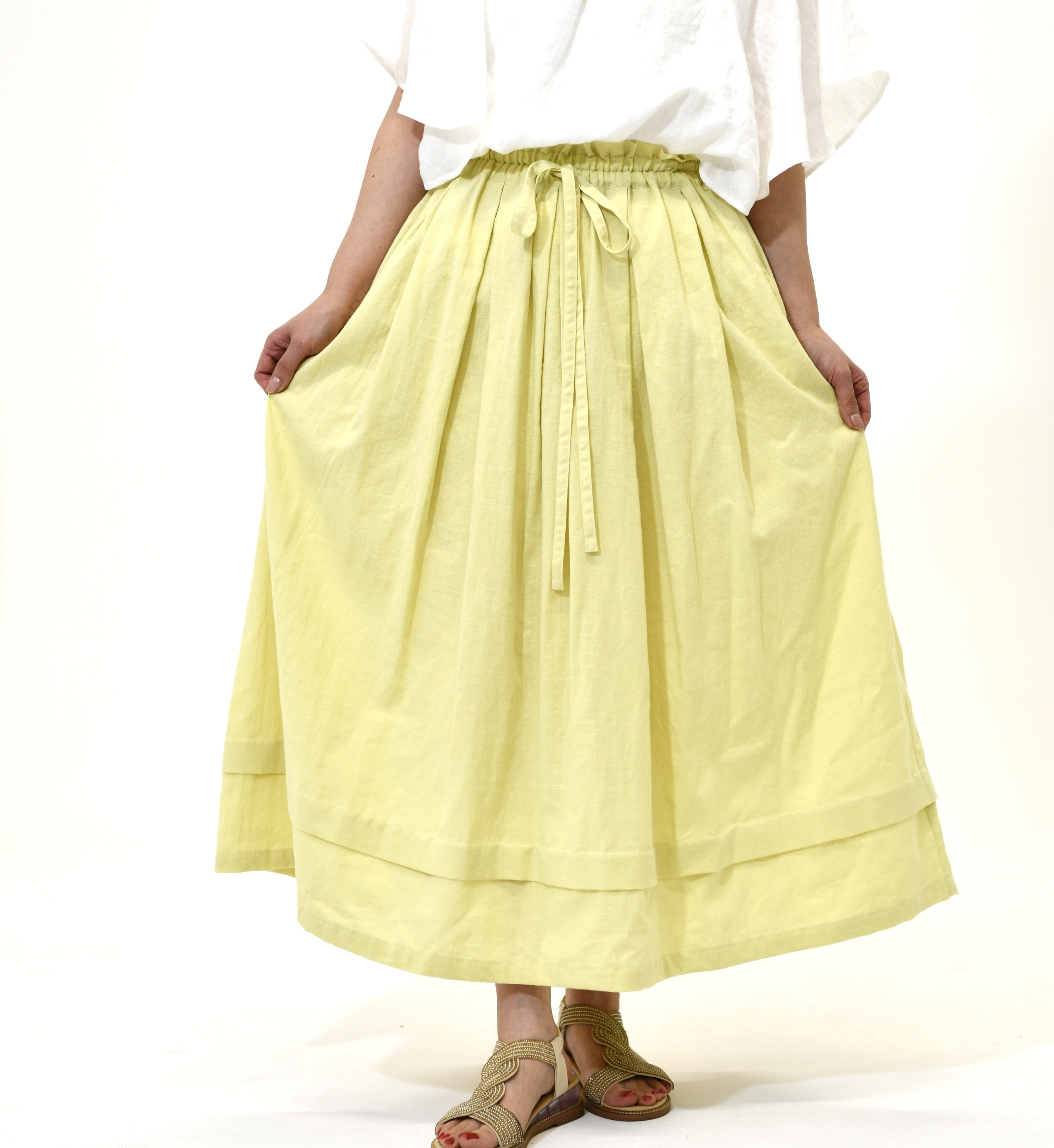 リネンコットンロングスカート(選べるカラー30色)