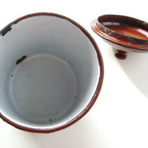 ホーローキャニスター 茶 3ピースセット B フランス アンティーク 保存