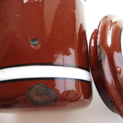 ホーローキャニスター 茶 3ピースセット B フランス アンティーク 保存