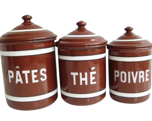 ホーローキャニスター 茶 3ピースセット B フランス アンティーク 保存