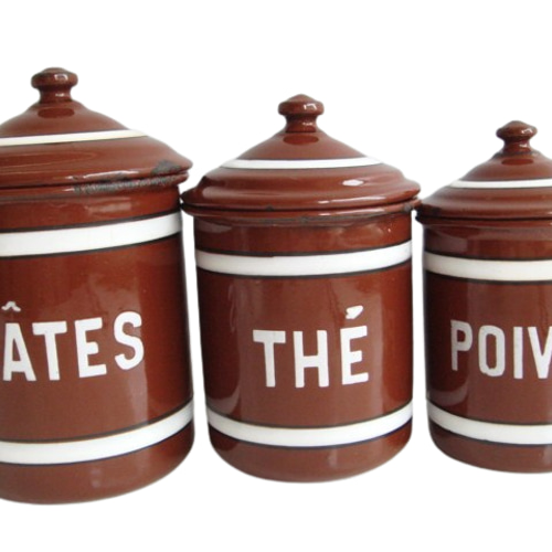 ホーローキャニスター 茶 3ピースセット B フランス アンティーク 保存