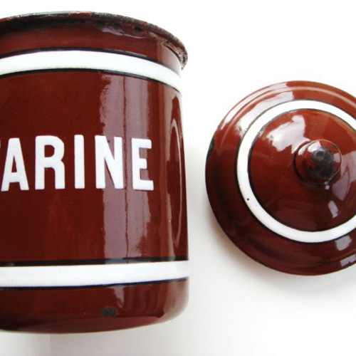 ホーローキャニスター 茶 3ピースセット A フランス アンティーク 保存