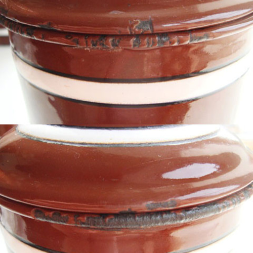 ホーローキャニスター 茶 3ピースセット A フランス アンティーク 保存