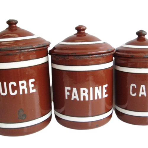 ホーローキャニスター 茶 3ピースセット A フランス アンティーク 保存