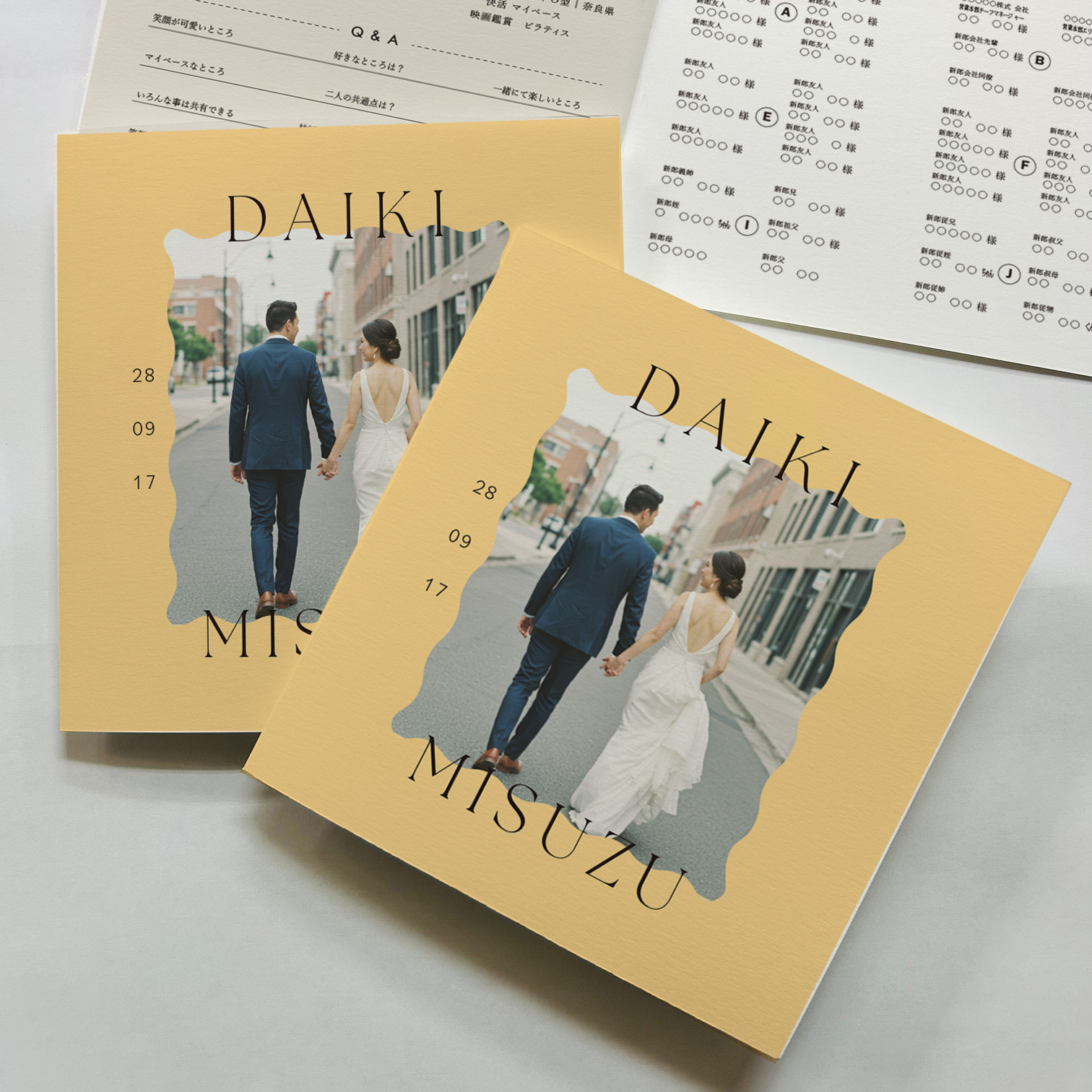 三つ折り｜プロフィールブック03｜席次表｜スクエア型｜選べるカラー｜結婚式