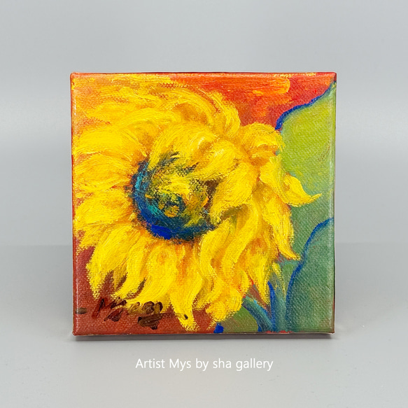 原画 アクリル画 キャンバスアート｜ひまわりの絵｜13cm×13cm