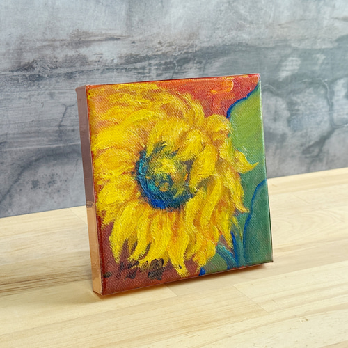 原画 アクリル画 キャンバスアート｜ひまわりの絵｜13cm×13cm
