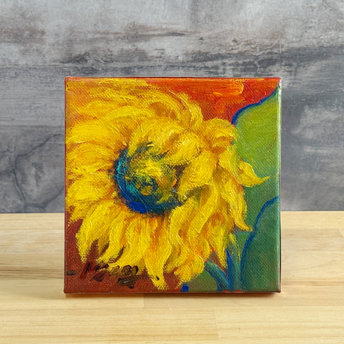 原画 アクリル画 キャンバスアート｜ひまわりの絵｜13cm×13cm