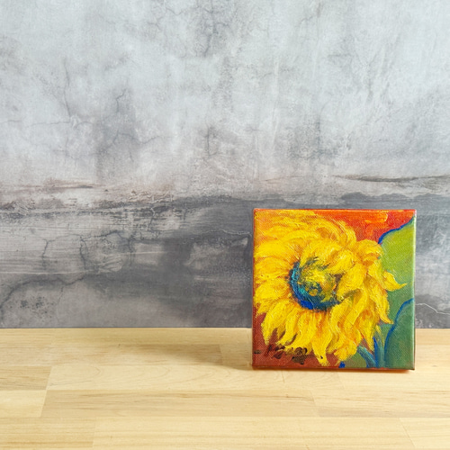 原画 アクリル画 キャンバスアート｜ひまわりの絵｜13cm×13cm