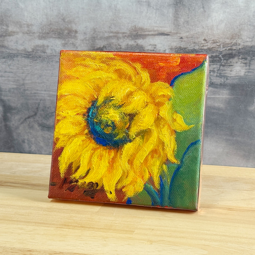原画 アクリル画 キャンバスアート｜ひまわりの絵｜13cm×13cm