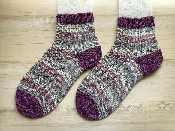 オパール毛糸の靴下　手編み　#14 コットン 2枚目の画像