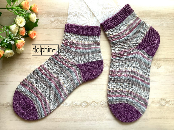 オパール毛糸の靴下　手編み　#14 コットン 1枚目の画像