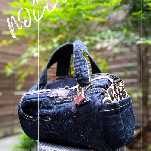 №737 【DENIM❌️Leopardドラム缶型ハンドバッグ♥】デニムリメイク