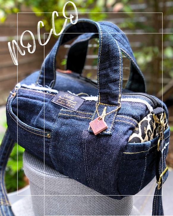 №737 【DENIM❌️Leopardドラム缶型ハンドバッグ♥】デニムリメイク