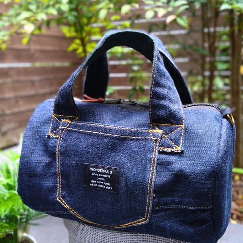 №737 【DENIM❌️Leopardドラム缶型ハンドバッグ♥】デニム