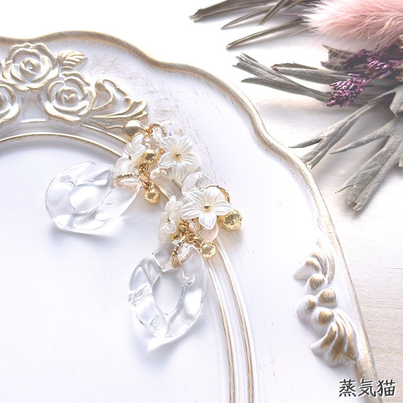 フラワータッセル クリアチェーン 2個【a5022ピアス イヤリング 手作り材料ハンドメイドアクセサリー加工パーツ素材】 2枚目の画像