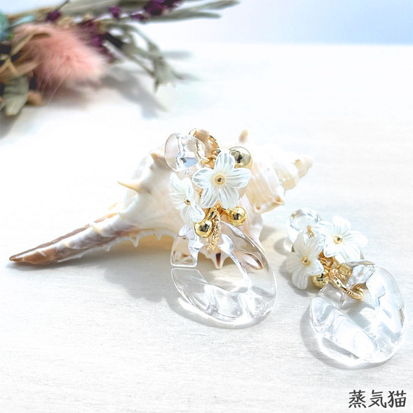 フラワータッセル クリアチェーン 2個【a5022ピアス イヤリング 手作り材料ハンドメイドアクセサリー加工パーツ素材】 3枚目の画像