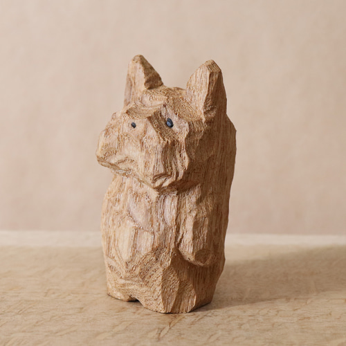 木彫り 犬 フレンチブルドッグ 木製 置物 インテリア雑貨（木材：タモ