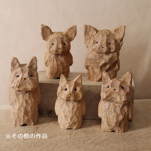木彫り 犬 フレンチブルドッグ 木製 置物 インテリア雑貨（木材：タモ
