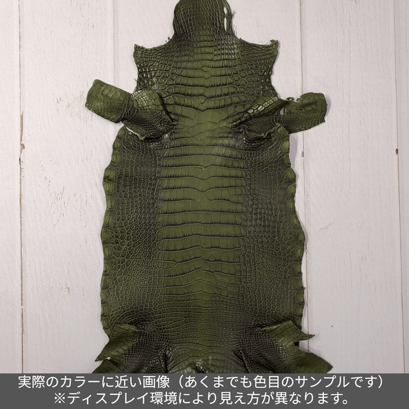 ワニ革  クレイ仕上げ  フォレストグリーン「長財布向け」サイズ No.CM0033 2枚目の画像