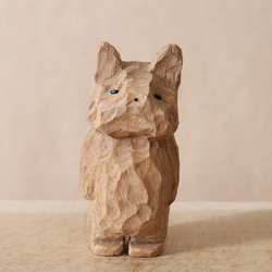 木彫り 犬 フレンチブルドッグ 木製 置物 インテリア雑貨（木材：タモ